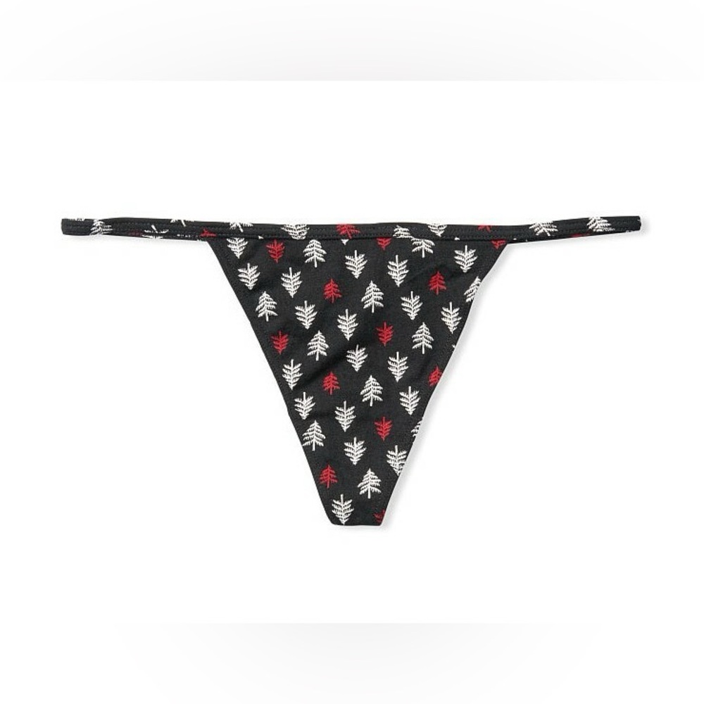 VICTORIA'S SECRET Stretch Cotton V-String Panty Christmas Tree Holiday Sz Small